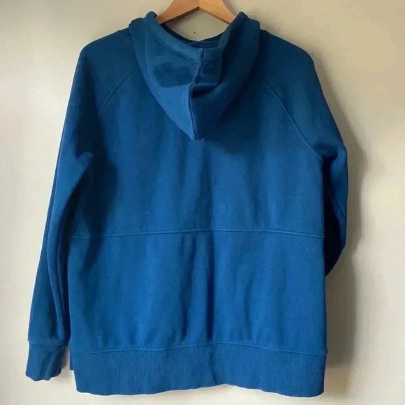 Athleta Cozy Karma Side Slit Fleece Lined Blue Hoodie Sweatshirt size M - Picture 3 of 7